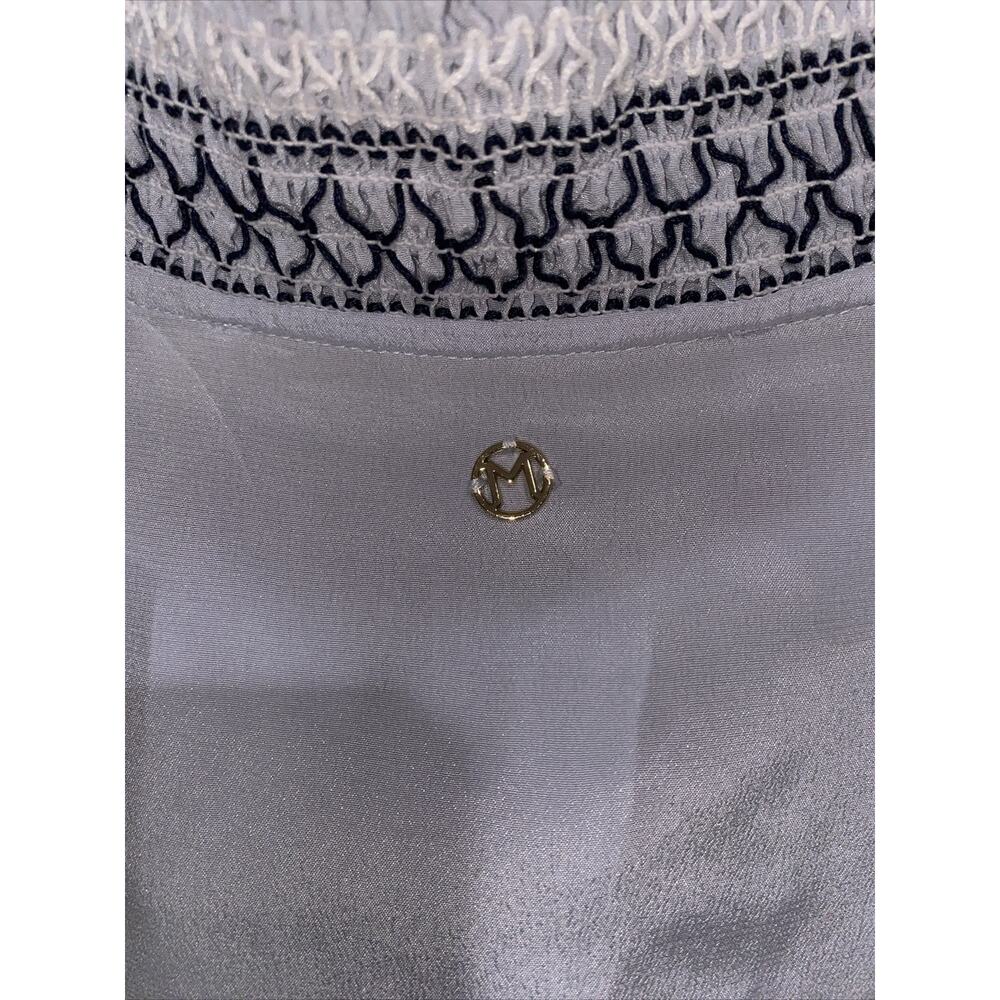 Marie Oliver Silk Blouse Blue Smocked Neck Wrists Long Sleeve Keyhole Sz XS - Picture 8 of 8